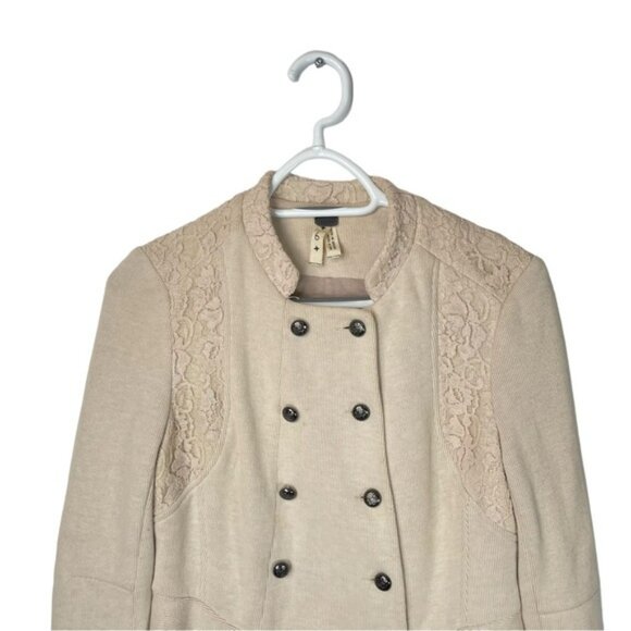 Free People We The Free Womens Military Jacket Lace Cropped Cream Lace Button 6 - Picture 6 of 16